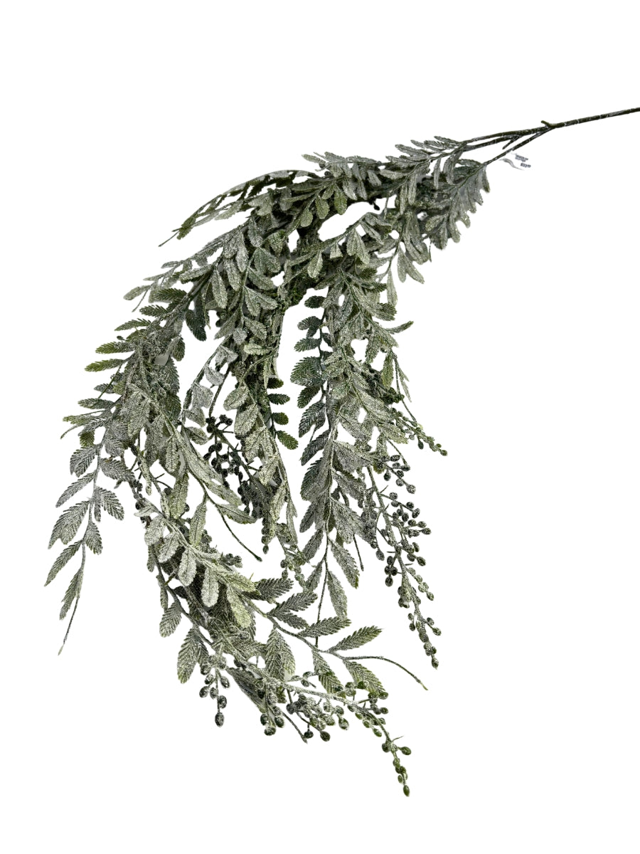 Glitter Hanging Pepper Berry Branch Green Frost 46''